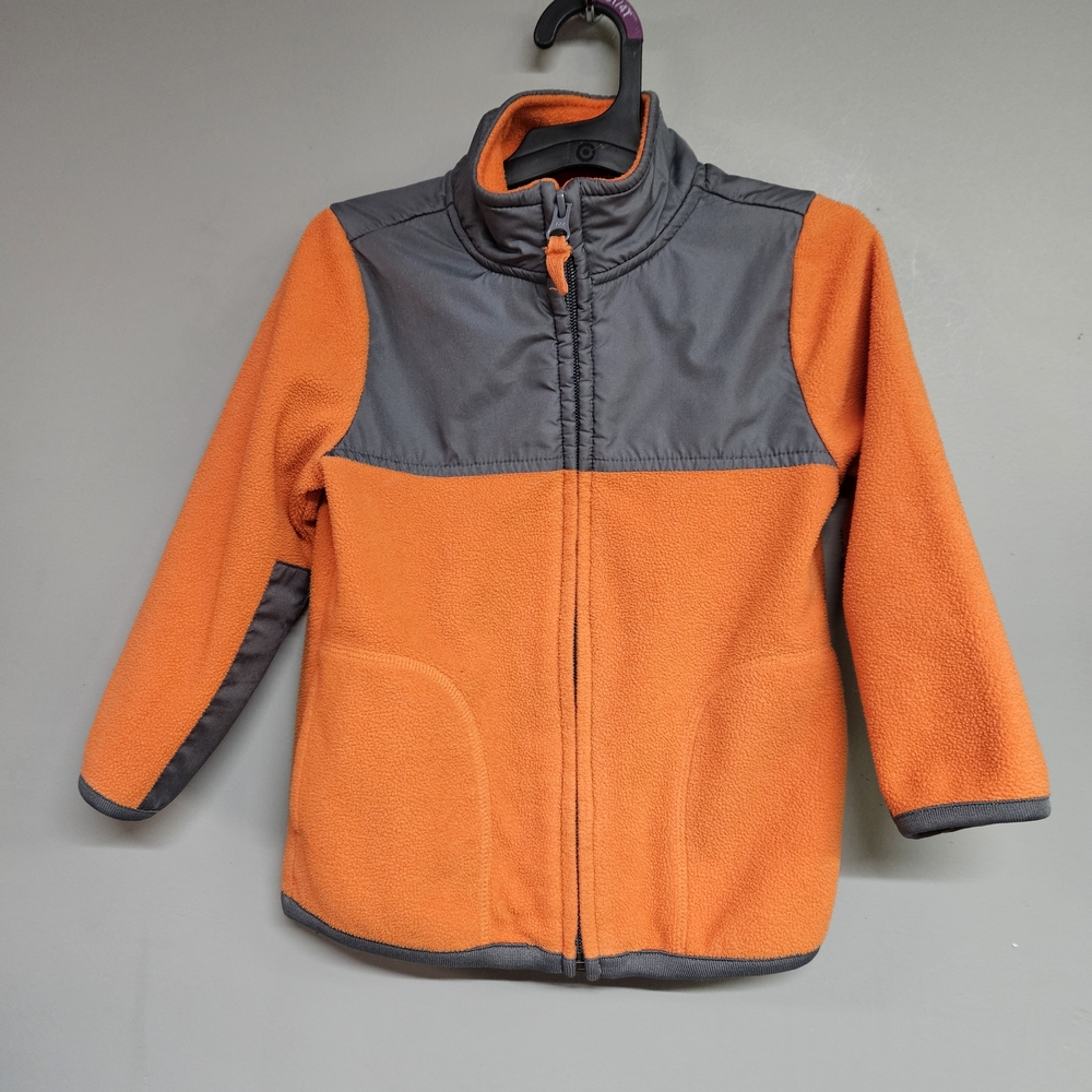 Old Navy Boys 4T Fleece Jacket Orange and Gray Zippered Coat